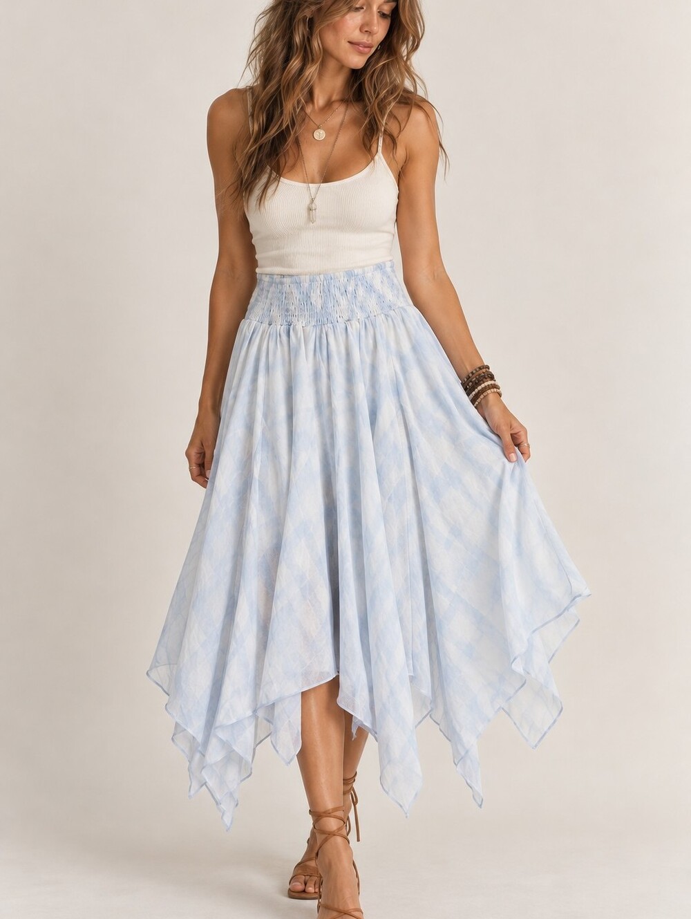 Style & Co Blue Tie Dye Asymmetrical Midi Skirt Beachy Boho Coastal Y2k Sz Small